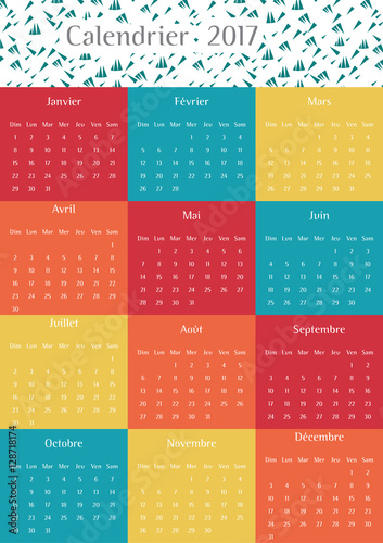 Calendrier 2017. Douze Mois. An 2017. Calendar design. Modern Calendar. French 