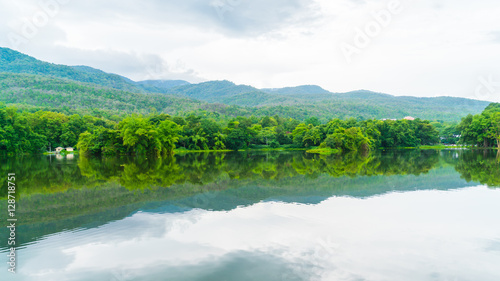 Beautiful green park with lake   Ang Kaew at Chiang Mai Universi