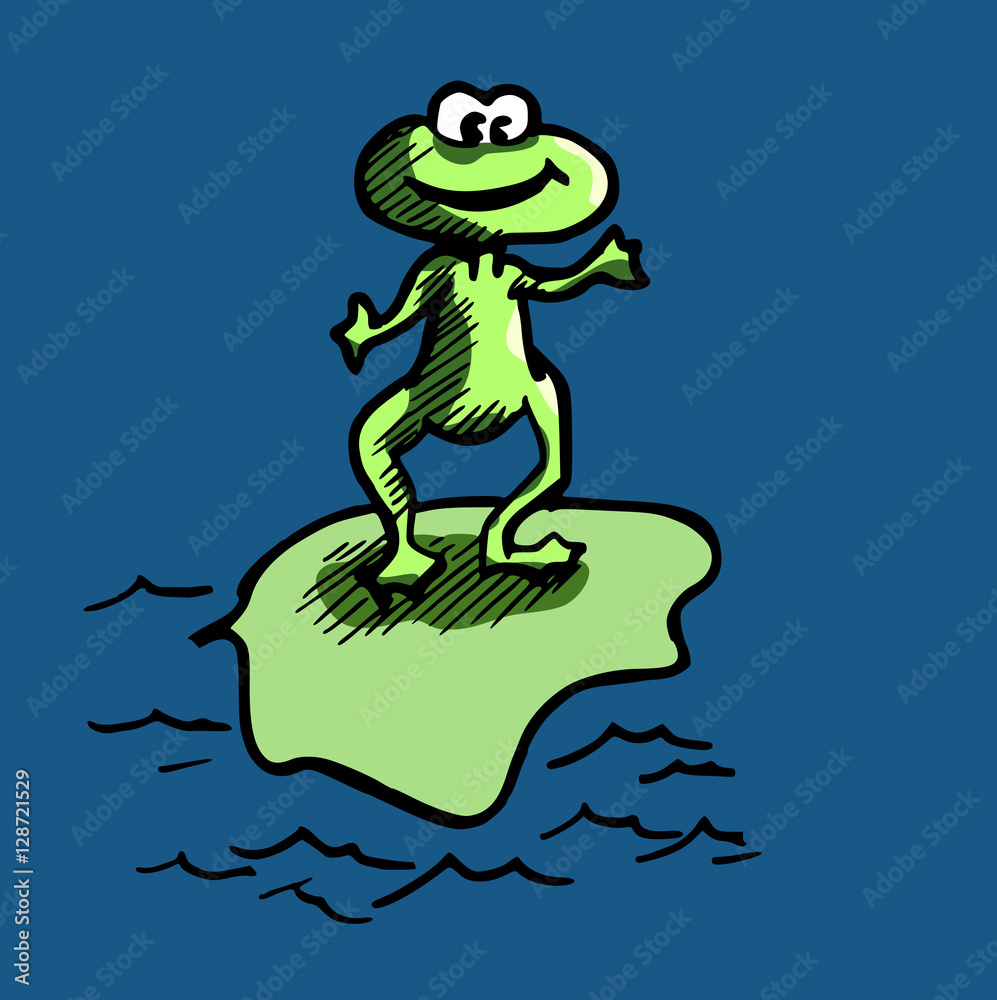 Grappige kikker op waterlelie