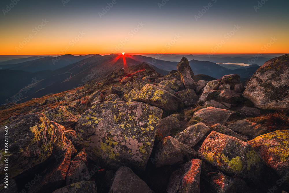 Rocky Mountain Peak. Landscape at Sunset. View from Mount Dumbier in Low Tatras National Park, Slovakia.