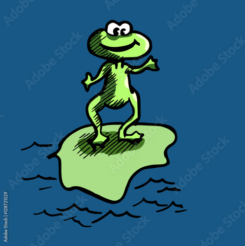Grappige kikker op waterlelie