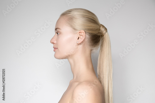 Portrait Of A Beautiful Young Blond Woman Ponytail Hairstуle