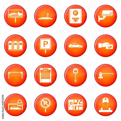 Car parking icons vector set of red circles isolated on white background
