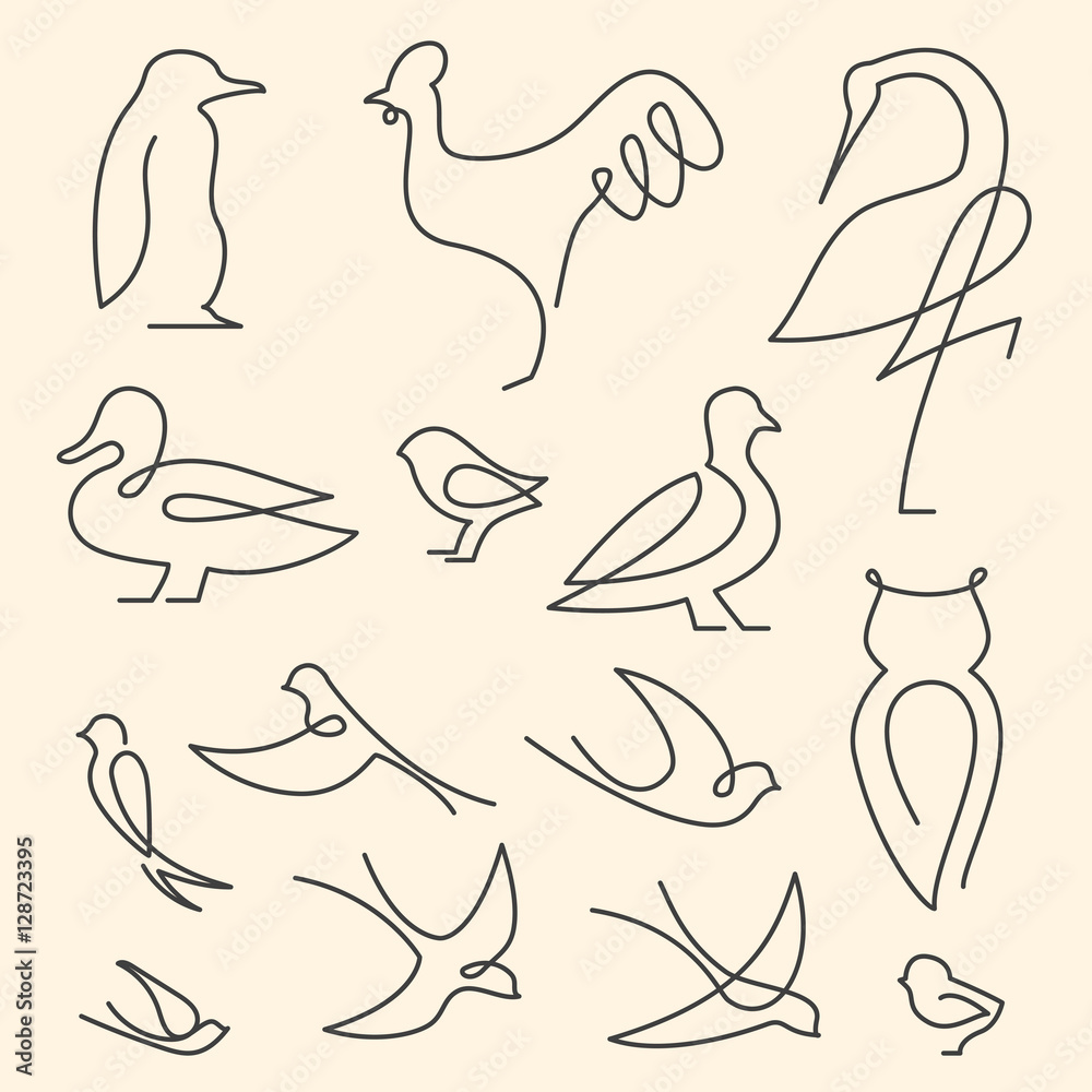 One line birds art logo set One line birds art logo set