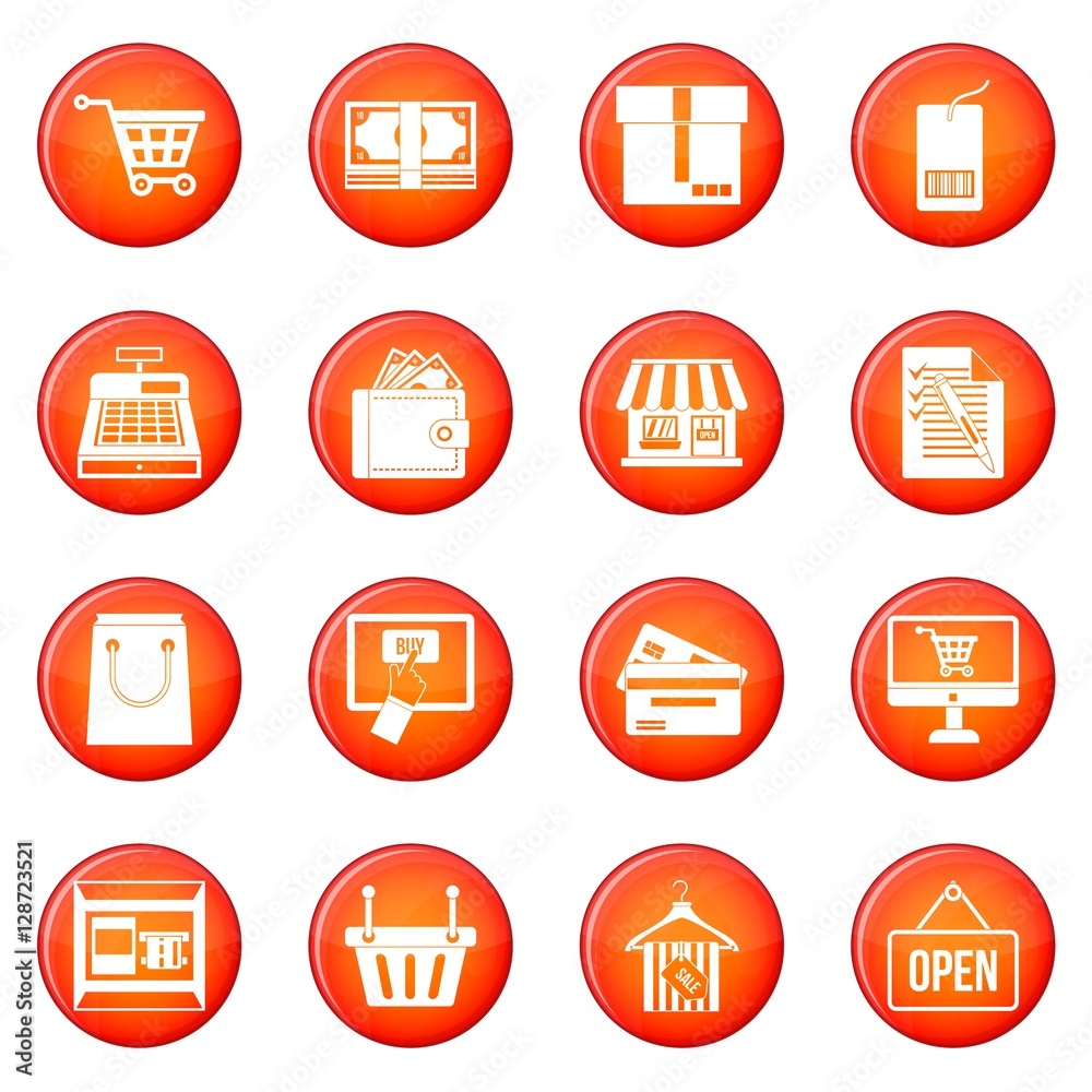 Shopping icons vector set of red circles isolated on white background Shopping icons vector set of red circles isolated on white background