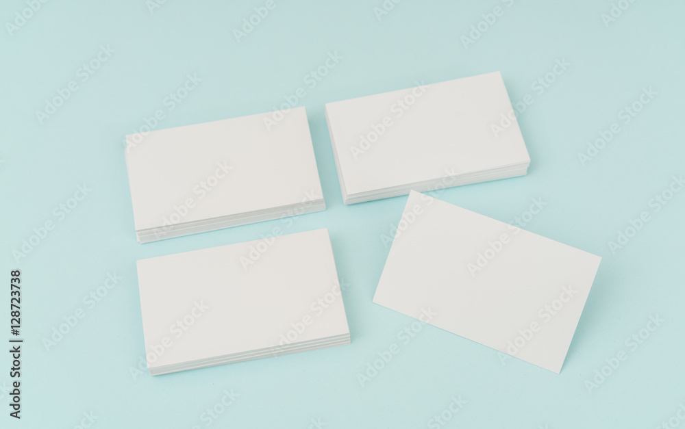 Blank business card on blue background . Blank business card on blue background .