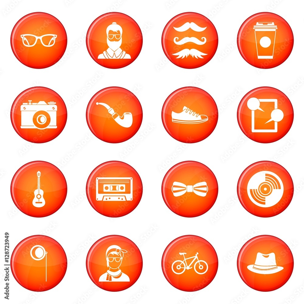 Hipster icons vector set of red circles isolated on white background Hipster icons vector set of red circles isolated on white background