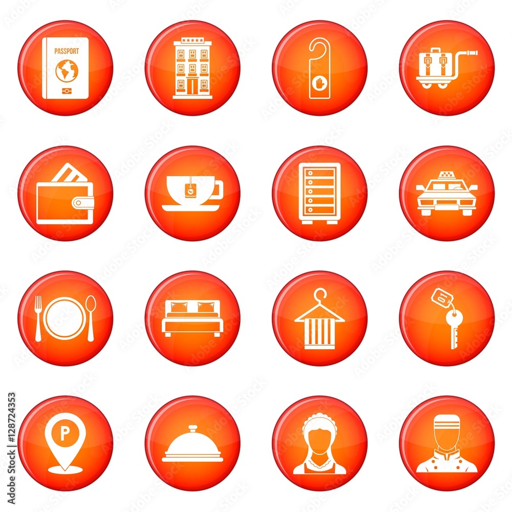 Fototapeta premium Hotel icons vector set of red circles isolated on white background