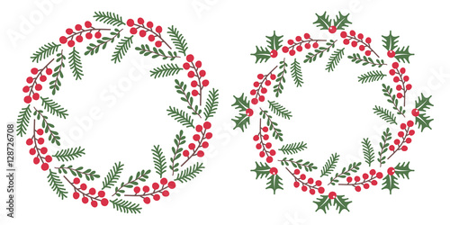 Christmas wreath isolated on white background. Used for greeting card, web and banner design. Christmas round frame. Vector set