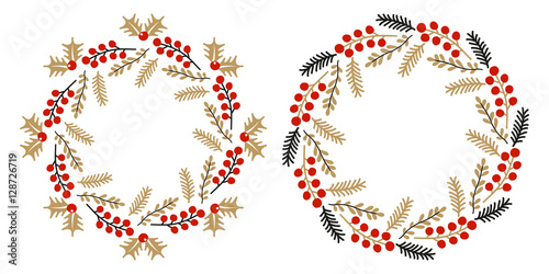 Wallpaper Mural Christmas wreath isolated on white background. Used for greeting card, web and banner design. Christmas round frame. Vector set Torontodigital.ca