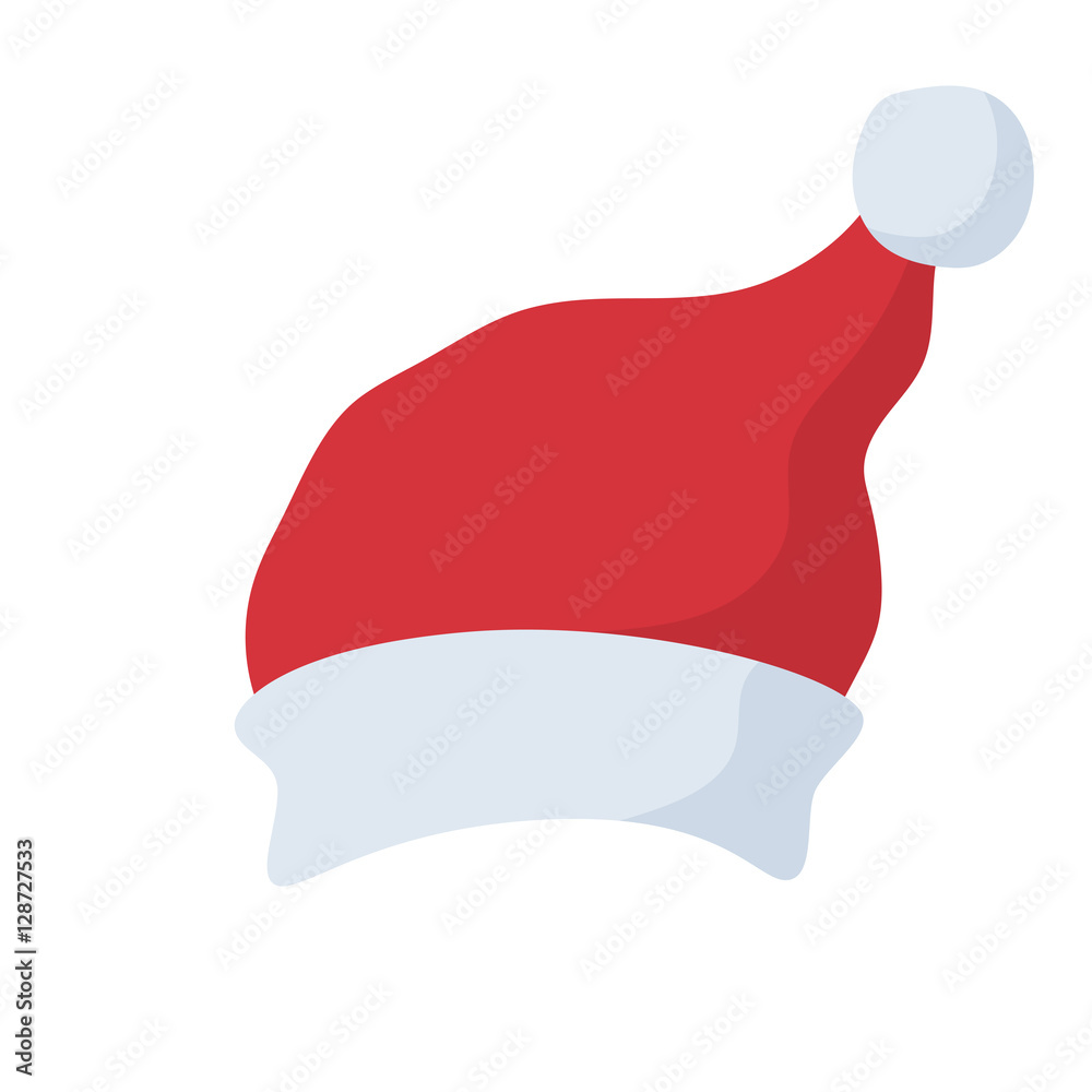 Santa Claus red hat in cartoon flat style. Santa Claus red hat isolated on white background Santa Claus red hat in cartoon flat style. Santa Claus red hat isolated on white background