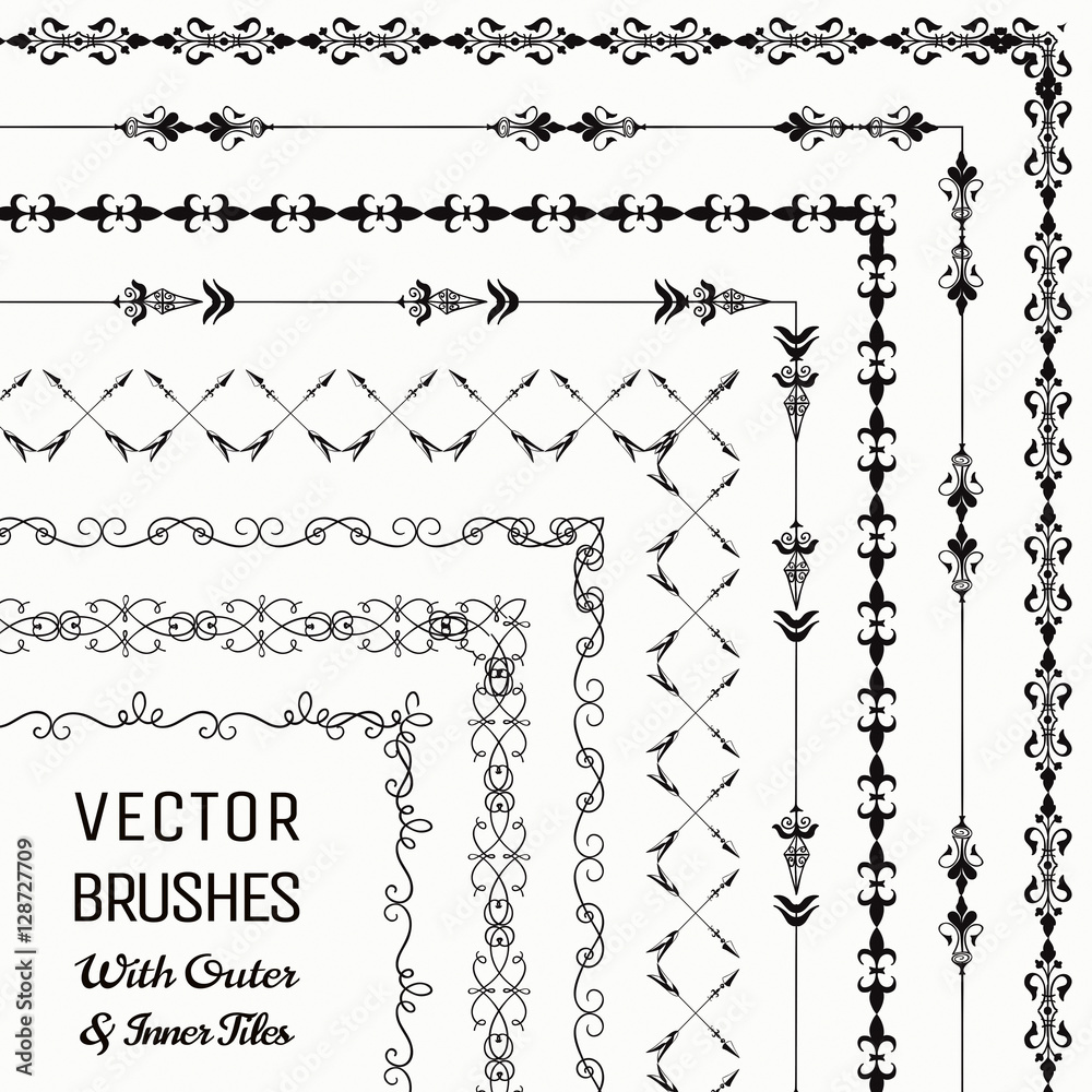 Fototapeta premium Vector Brushes with Outer and Inner Tiles Collection