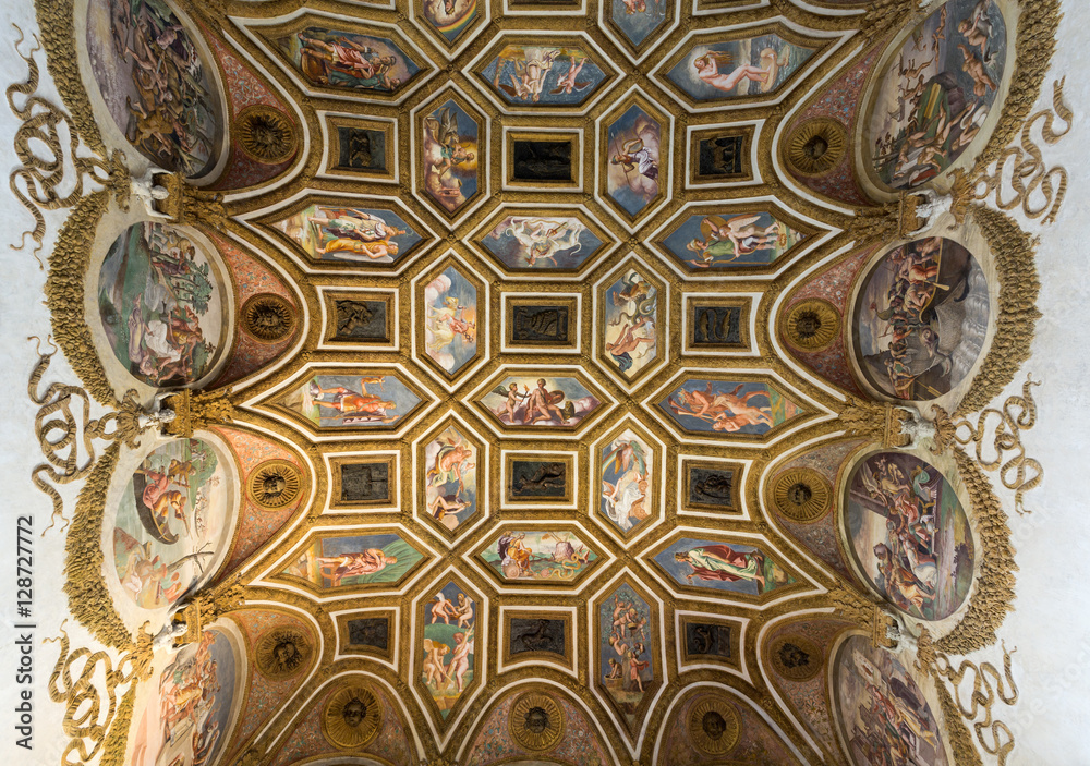  The ceiling frescoes of Palazzo Te in Mantua. The palace was built 1524-1534 in the mannerist architectural style for Federico II Gonzaga, Marquess of Mantua. Italy