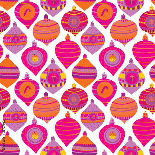 Seamless pattern with color doodle Christmas balls and New Year