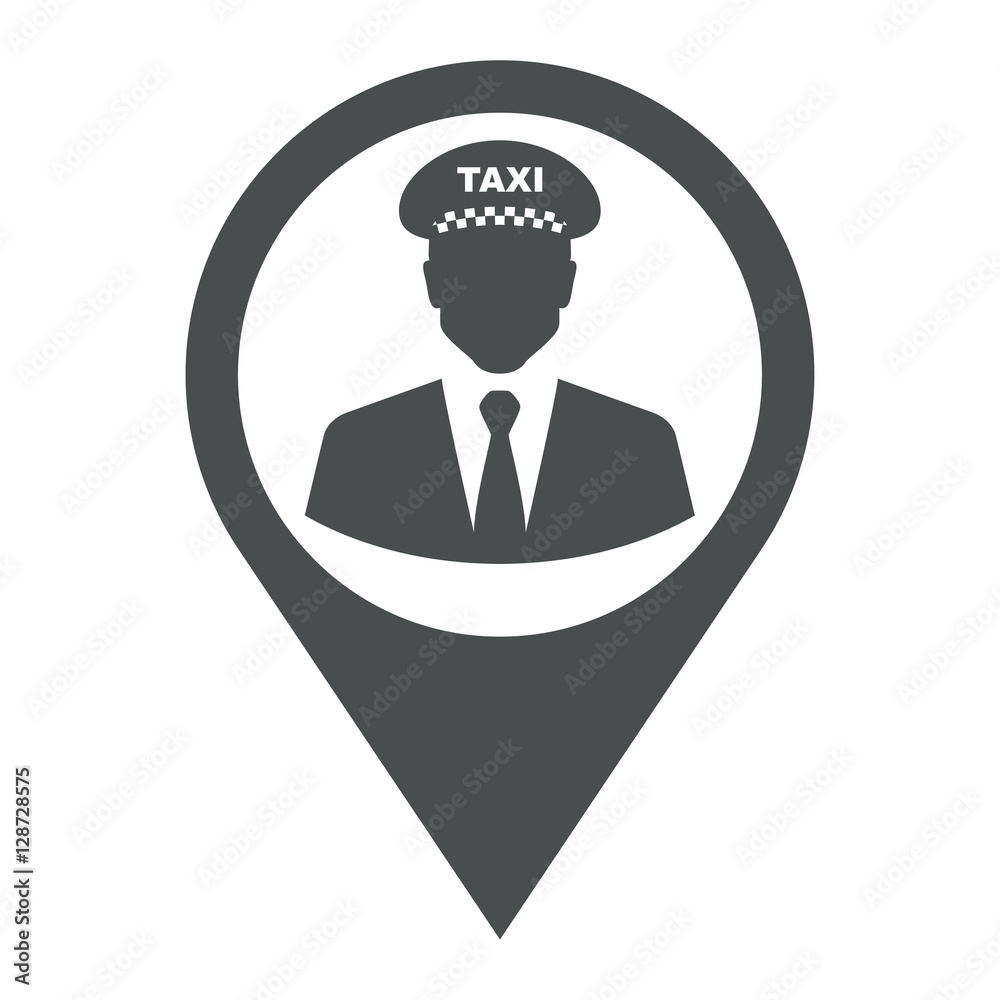 Icono plano localizacion silueta taxista gris