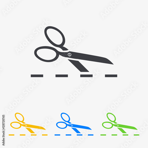 Icono plano tijeras linea corte varios colores