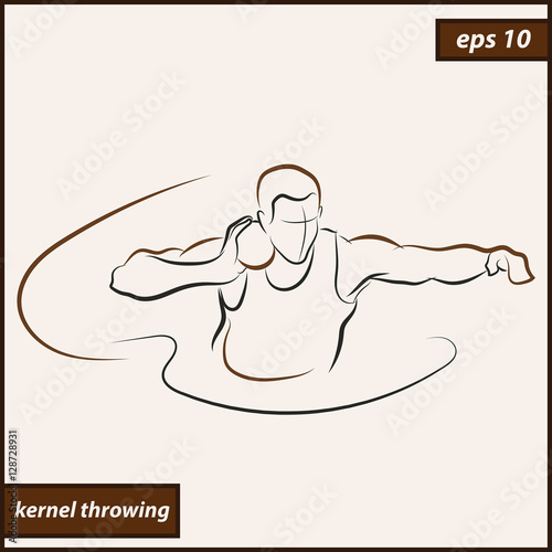Vector illustration. Illustration shows a athlete throws the kernel. Sport. Kernel throwing