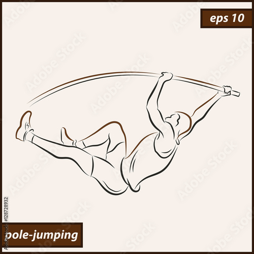 Vector illustration. Illustration shows a athlete performs a high jump pole vault. Sport. Pole jumping