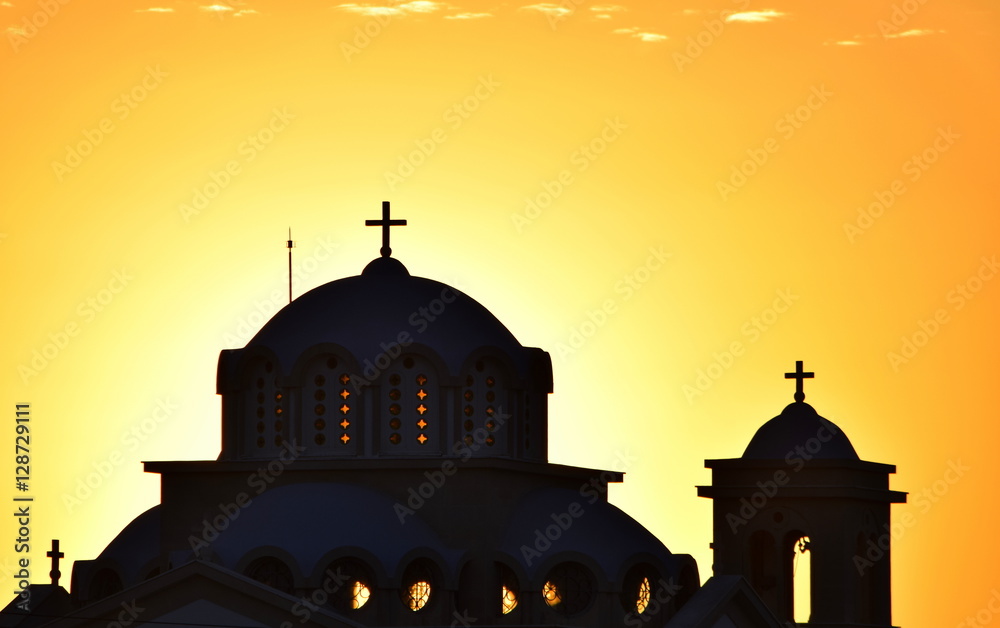sunset behind church in Cyprus 