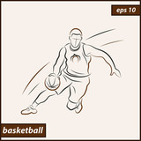 Vector illustration. Illustration shows a basketball player in the attack. Sport. Basketball