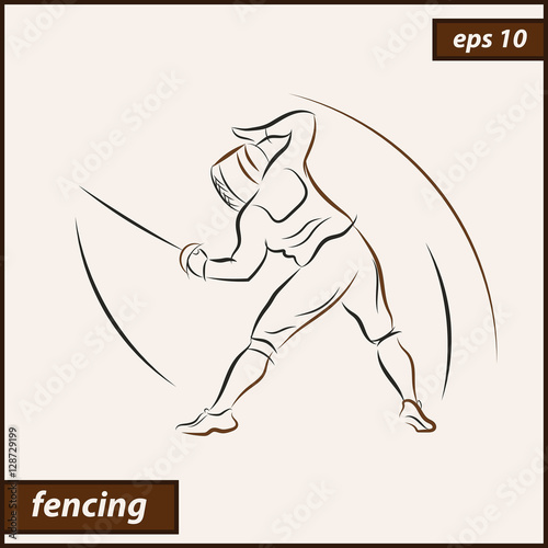 Vector illustration. Illustration shows a fencer in attack. Sport. Fencing