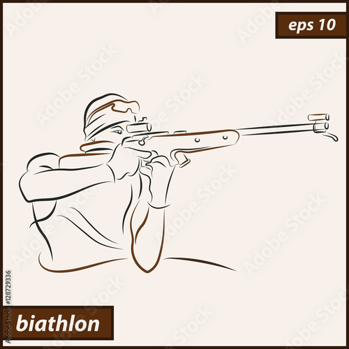 Vector illustration. Illustration shows a biathlete shoots from a rifle. Winter sports. Biathlon