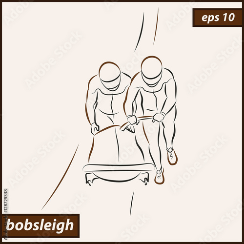 Vector illustration. Illustration shows a bobsledder disperse the car. Bobsleigh. Winter sport