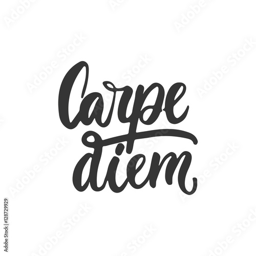 Carpe diem - hand drawn lettering phrase means seize the day isolated on the white background. Fun brush ink inscription for photo overlays, greeting card or t-shirt print, poster design. photo