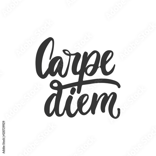 Carpe diem - hand drawn lettering phrase means seize the day isolated on the white background. Fun brush ink inscription for photo overlays, greeting card or t-shirt print, poster design.