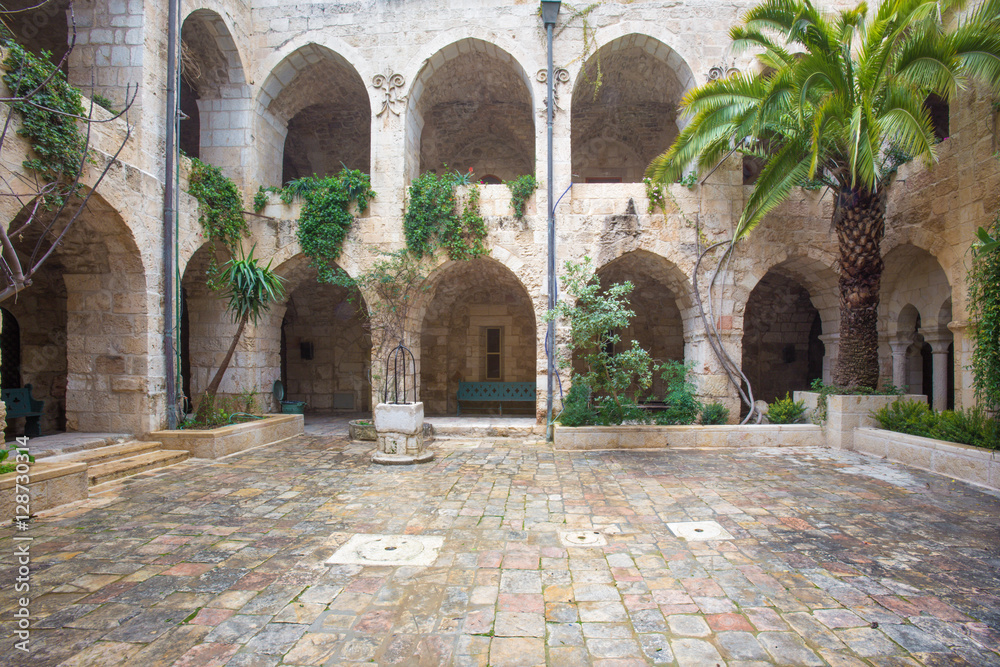JERUSALEM, ISRAEL - MARCH 5, 2015: The atrium of The Church of the Redeemer.