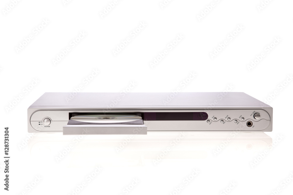 DVD player ejecting disc with isolated on white background. DVD player ejecting disc with isolated on white background.