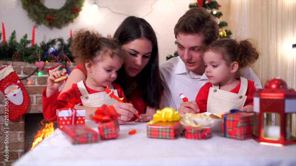 Happy family in Christmas dress up Christmas tree Happy family in Christmas dress up Christmas tree