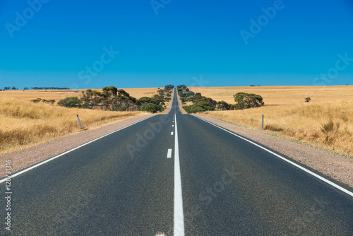 Straight line Australian highway in rural outback, Remote countr