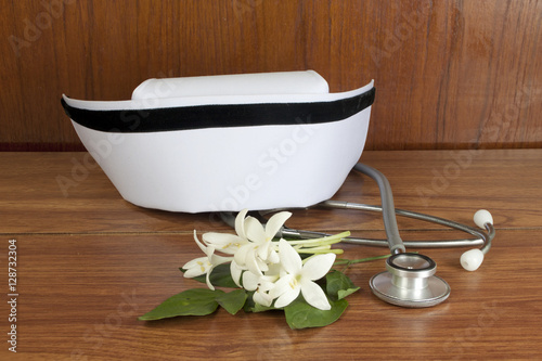 Hat nurse white and stethoscope