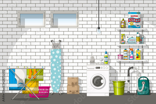 Illustration of interior equipment of a basement