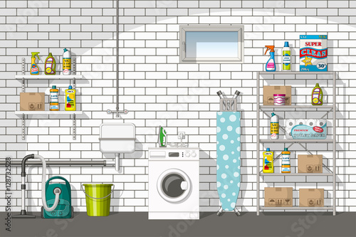 Illustration of interior equipment of a basement