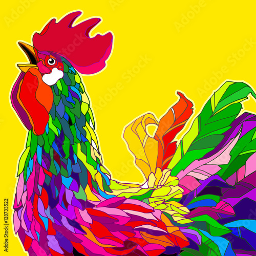 Rooster. Chinese New Year 2017. New Year background. Vector. Happy New Year greeting card. Celebration colorful background with Rooster, place for your text. Beautiful bright Rooster. Sample text