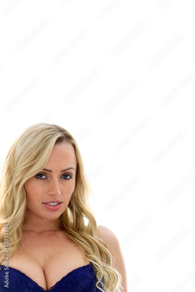 Portrait of a Beautiful Confident Girl Wearing a Blue Fashion Bra Portrait of a Beautiful Confident Girl Wearing a Blue Fashion Bra