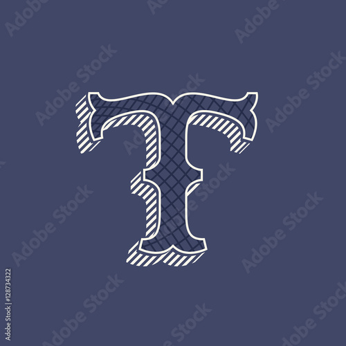 T letter logo in retro money style with line pattern.