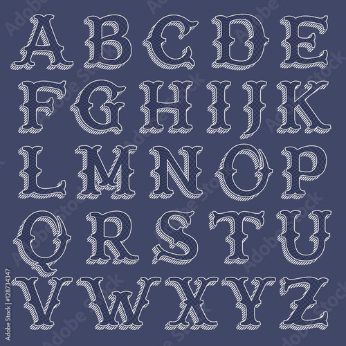 Retro money alphabet with line pattern and shadow.