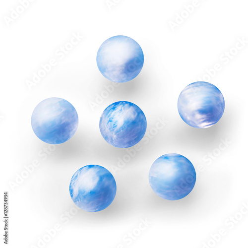 Group of blue clouds covered planet liked balls.