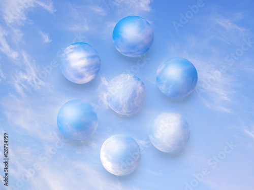Sky colored balls on the sky table