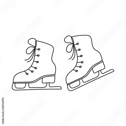 Ice skates vector line illustration isolated on white background doodle sketch. Figure skating icon.