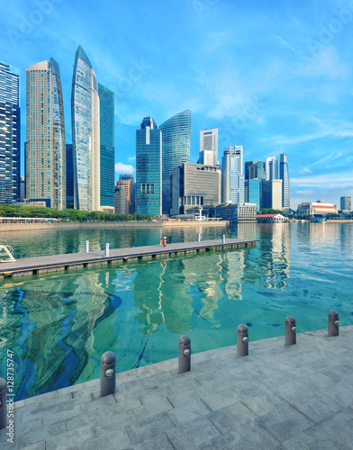 Canvas Print Singapore central quay with water on foreground