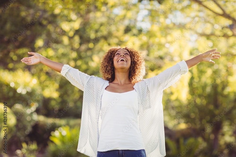 Naklejka premium Woman stretching out her arms