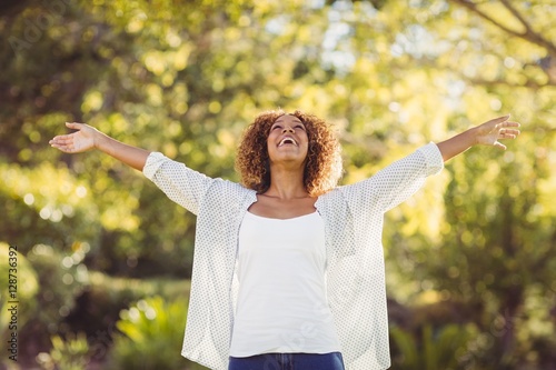 Woman stretching out her arms
