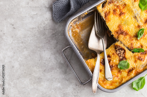 Moussaka. Traditional Greek eggplant casserole photo