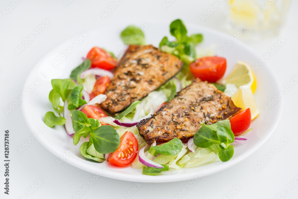 roasted mackerel fish with fresh salad, roasted mackerel fish with fresh salad,