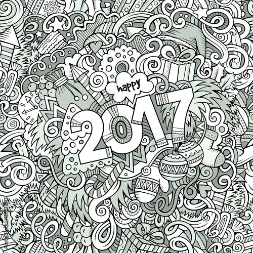 Cartoon cute doodles hand drawn New Year illustration