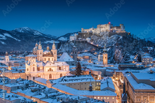 Classic view of Salzburg during Christmas time in winter, Austria